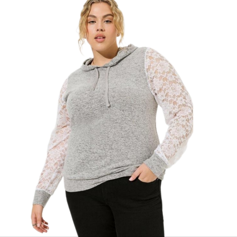 Torrid Super Soft Plush Lace sleeve Hoodie Size 5, 28 - Picture 3 of 6
